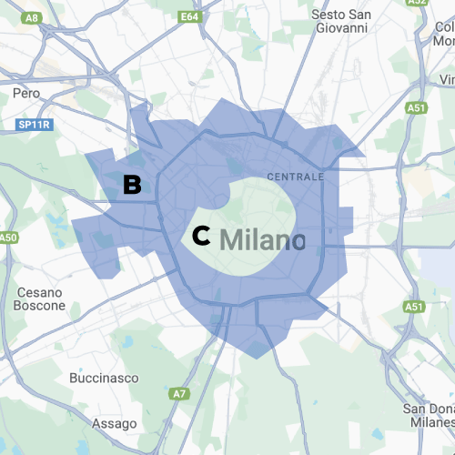 Mapa ZTL Milán